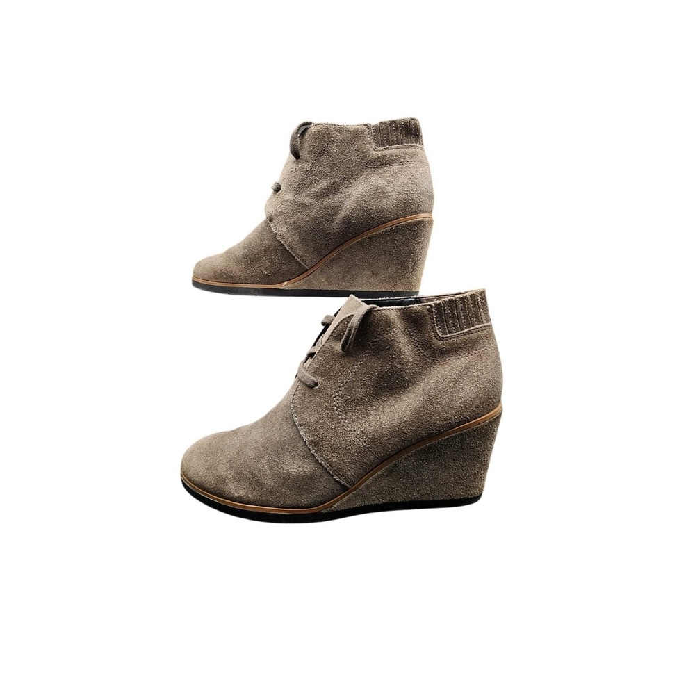 Franco Sarto L-Austine Women 7.5M Taupe Suede Wedge Lace Up Ankle Bootie Chukka